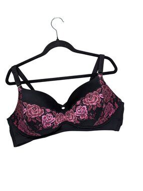 Torrid Black Pink Floral Lace Wirefree Bra Size 46C